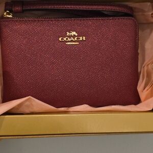 Coach Burgundy Leather Wristlet with Gold Hardware